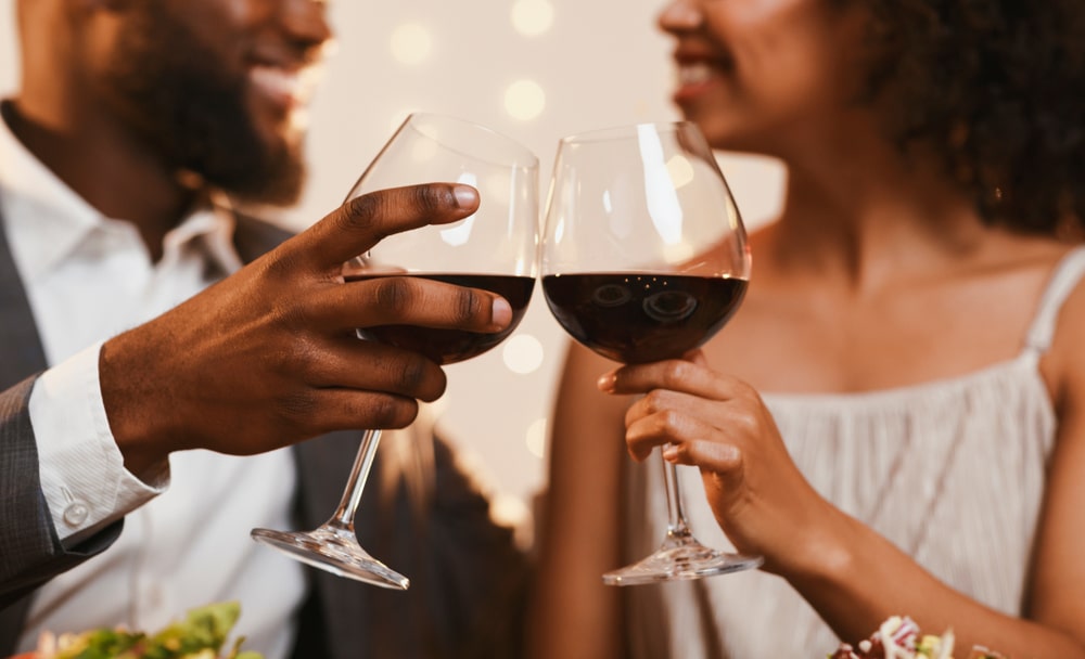 A black couple enjoying wine tasting in Atlanta at places like City Winery in Atlanta